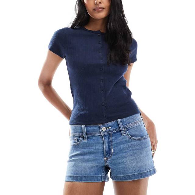 Low-Rise Medium Wash Denim Shortie Shorts