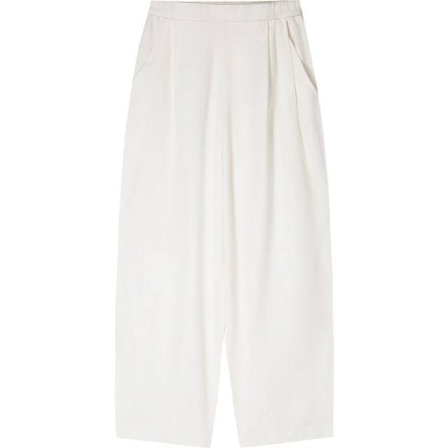 Bershka – Vita byxor i linnemix med ballongben och veck-Vit/a