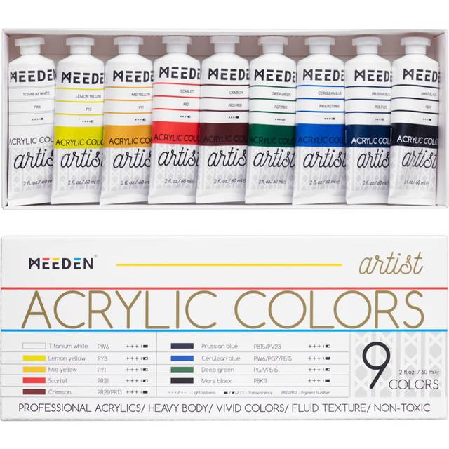 MEEDEN Artist Acrylic Paint Set - 60ml/ 2oz*9 Heavy Body Acrylic Paint Tubes - Art Supplies for Canvas Painting