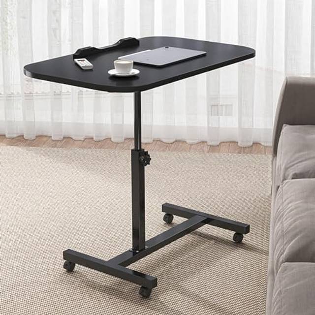 Litet Stående Skrivbord, Mobilt Justerbar Höjd På Låsbara Hjul, Rullande Laptop-bord, C-bord för Soffa, 90° Fällbart Sängbord (Style: Black, Size: 60cm/23.6in)