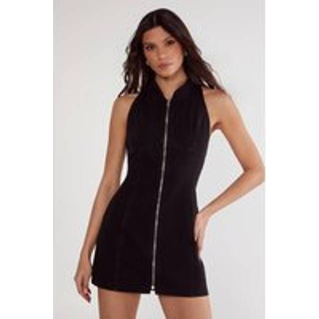 Womens Denim Racer Neck Mini Dress - Black - 10