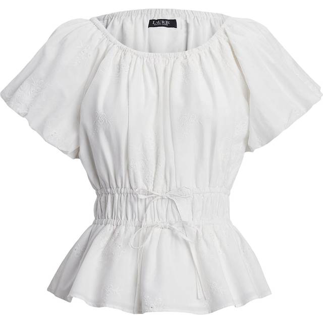 Lauren Ralph Cotton Voiletop Dam Långärmade Blusar Stl. 32 - Från Magasin - Hvid (32)