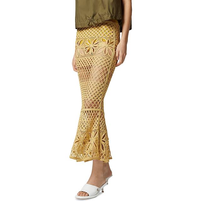 Pinko, Jupe longue façon crochet fantaisie, Jaune canna, M