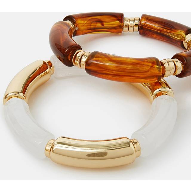 Accessorize – Bärnstensfärgade, grova armband med stretch i harts, 2-pack-Brun
