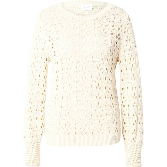 Women's Vila Paula Long Sleeve O-neck Knit Top Birch - White - Size: 12