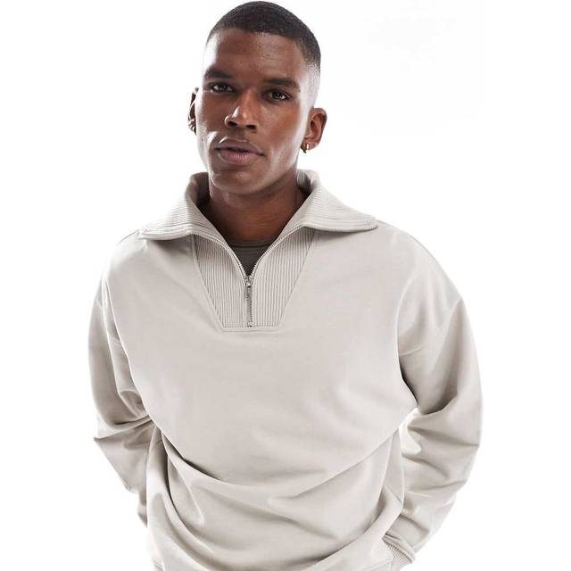 New Look Men's Stone Regular Quarter Zip Cotton Jumper - M