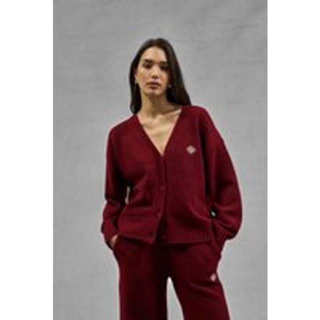 The Couture Club – Vinröd, fluffig, stickad kofta i oversize, del av set