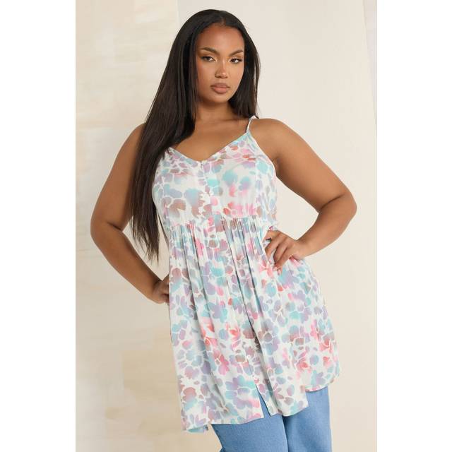 Yours Curve White Abstract Animal Button Cami Vest Top, Women's Curve & Plus Size, Yours - 38-40