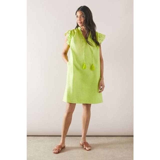 Womens Petite Broderie Poplin Shift Dress - Lime - 8
