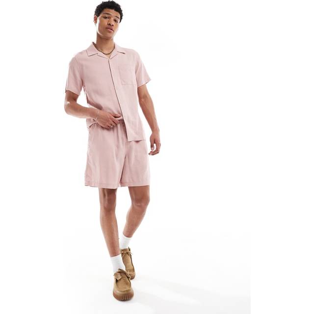 New Look Men's Pink Regular Linen Blend Drawstring Waist Shorts - S