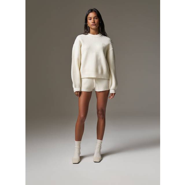 The Couture Club – Beige, stickade shorts-Naturlig