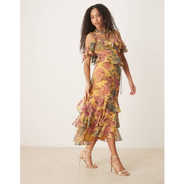 Anaya With Love Floral Ruffle Midi Skirt