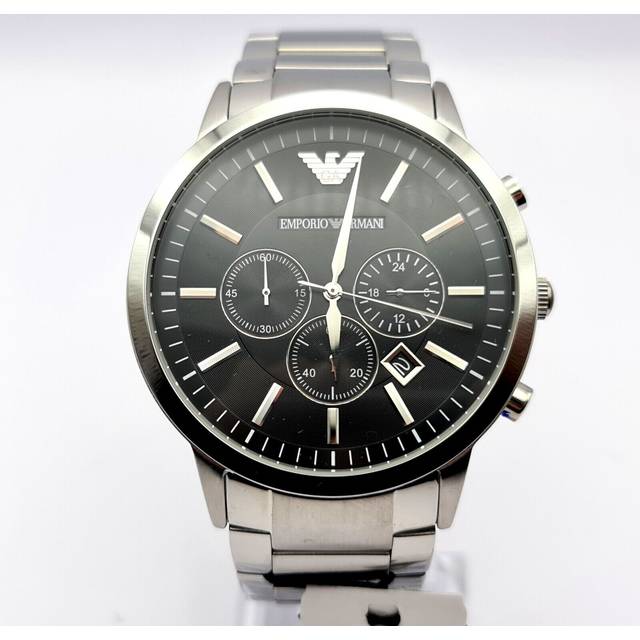 NEW EMPORIO ARMANI AR2460 BLACK DIAL STAINLESS STEEL MENS WATCH - Silver