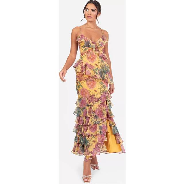 Anaya With Love Floral Strappy Ruffle Maxi Dress, Yellow