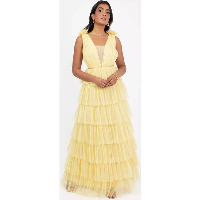 Anaya With Love Plunge Tiered Skirt Maxi Dress, Butter Yellow
