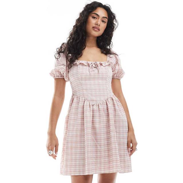 New Look Women's Plus Size Pink Check Patterned Mini Dress Curves - UK 18