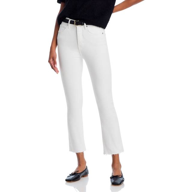 Veronica Beard Carly Raw Hem High Rise Kick Flare Cropped Jeans in White