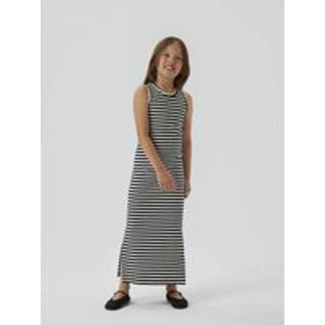 Striped Ribbed Maxi Dress - Black Striped/White - 8Y (126CM)