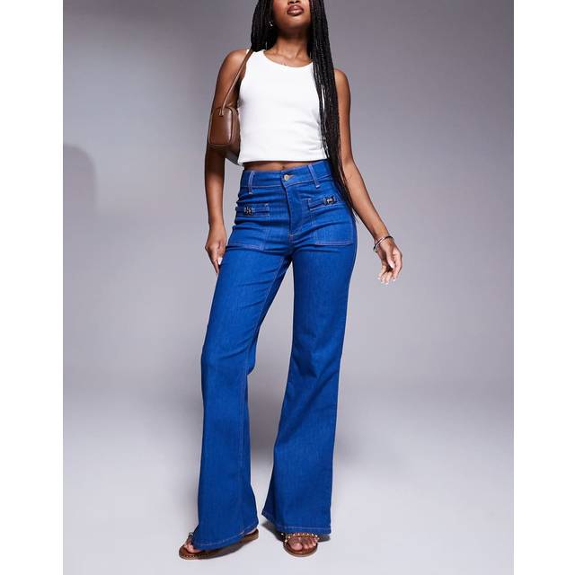 River Island Womens Blue High Rise Relaxed Flared Jeans - 16R