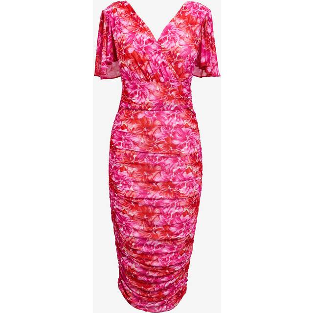 Wrap Front Mesh Bodycon Dress - Pink - 18