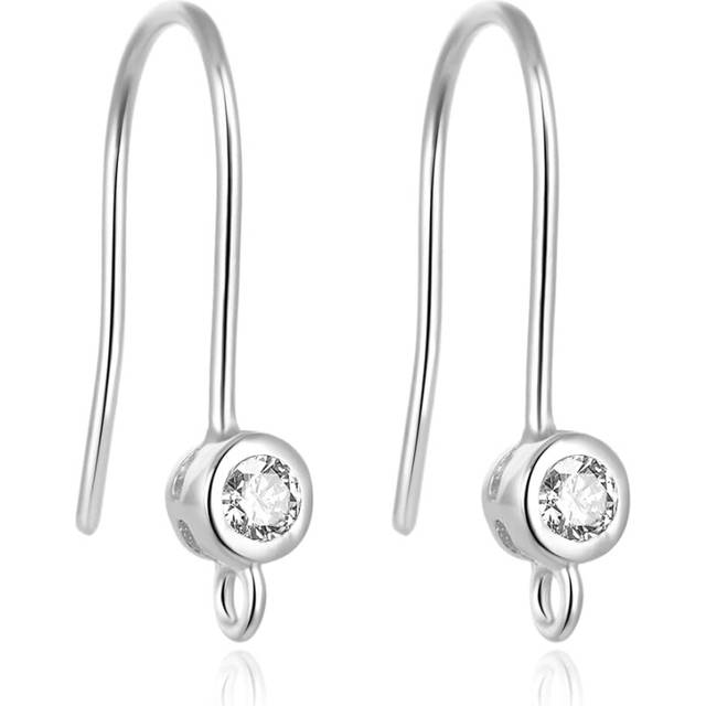 10pcs Adabele Authentic 925 Sterling Silver Fancy Earring Hook Dangle 3mm Cubic Zirconia CZ Diamond Ear Wire Tarnish Resistant Rhodium Plated for Earr