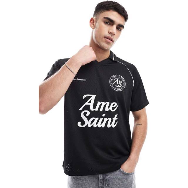 Mens River Island Black Regular Fit Football Mesh Polo Shirt - L
