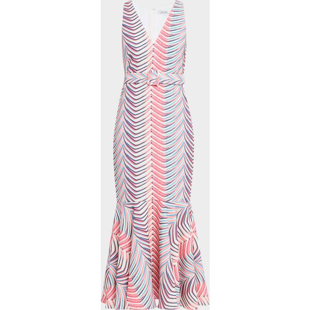 Belted Chevron-Print Mermaid Midi Dress - CORAL MULTI - 14