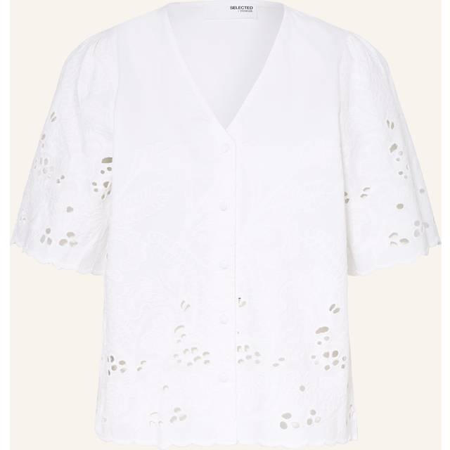 Selected Femme - SLFDahlia SS Broderi Shirt NOOS - Topp - Bright White - 34