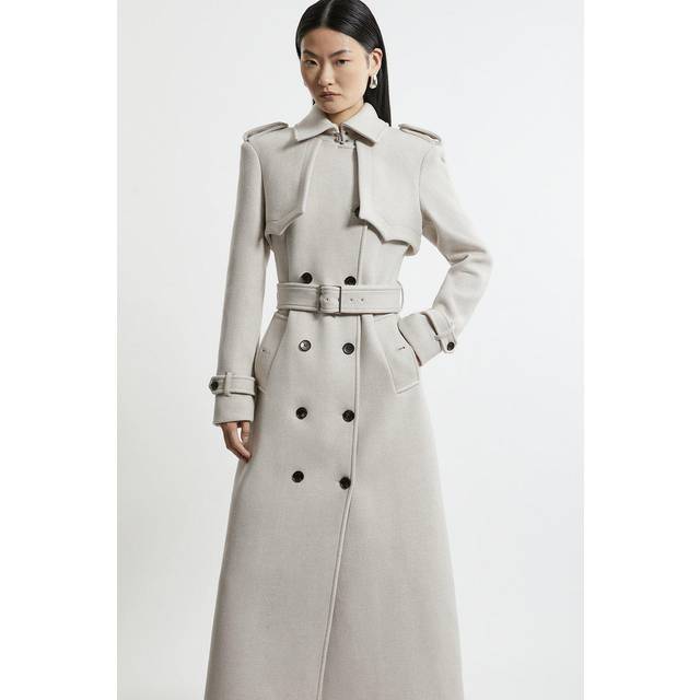 Petite ltalian Wool Tailored Belted Trench Coat - Oatmeal
