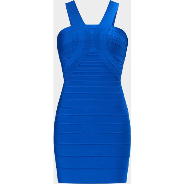 The Elise Ribbed Bodycon Halter Mini Dress - BRIGHT BLUE - Medium