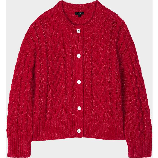 Amelie Cable-Knit Cardigan - SCARLET - Medium