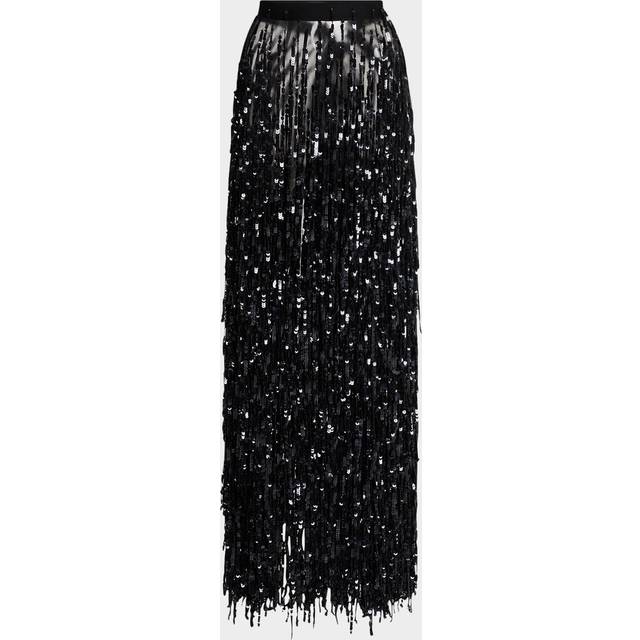 Sequin Fringe Maxi Pencil Skirt - BLACK - 10