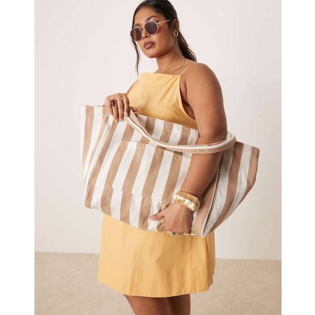 New Look Brown Striped Slouchy Tote Bag