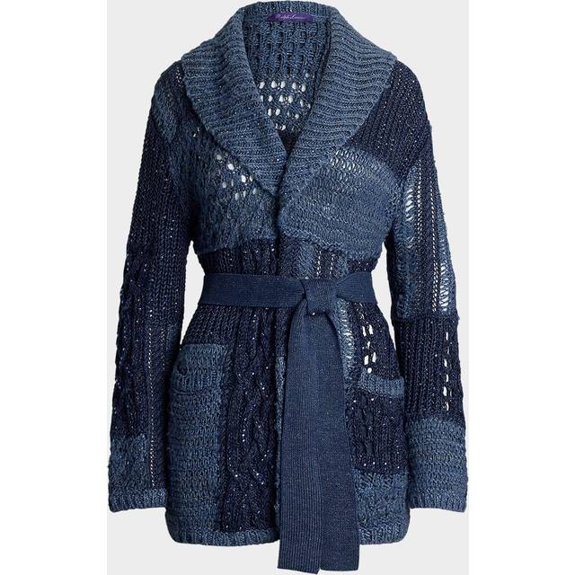 Patchwork Silk-Linen Belted Cardigan - BLUE MU - Medium