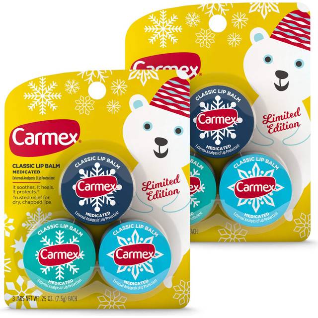 Carmex Medicated Lip Balm Jar  Limited Edition Holiday Lip Balm Pack of 3 (2)
