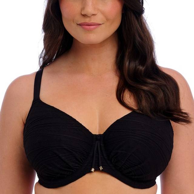 Beach Waves Gathered Full Cup Bikini Top - Black - 30DD