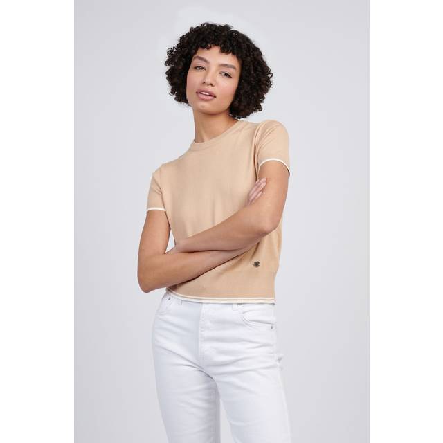 Crew Neck Short Sleeve Jumper - Taupe - XL