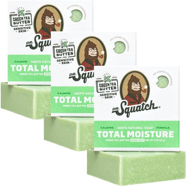 Dr. Squatch NEW Total Moisture Men's Bar Soap - 3-Pack Green Tea Butter - No Added Fragrance - Calming Next-Level Nourishment - Formulated for Sensiti