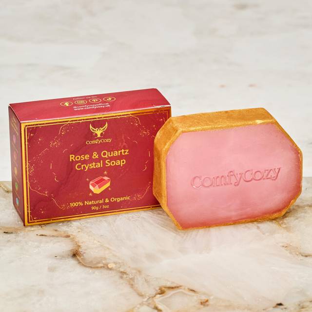 ComfyCozy Rose Crystal Soap Bar - 100% Natural Organic Hand Body Soaps Bars - Luxury Aromatherapy Skincare Acne Gift Essentials for Bath Beauty Women