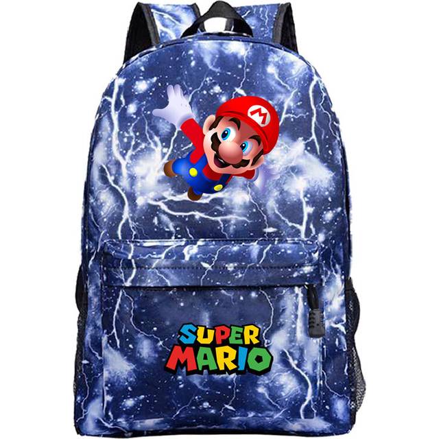 (Thunder Blue) Kids Super Mario Backpack School Bag Students Bookbag Handbag Gifts Travelbag