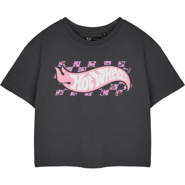 (Medium) Hot Wheels Cropped Short Sleeved T-Shirt (Womens Grey)