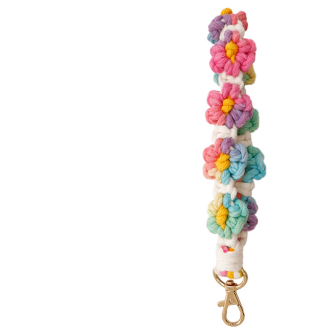 Macrame Keychain Handmade Wristlet Wrist Lanyard for Keys Cute Flower Key Chain Men and Women