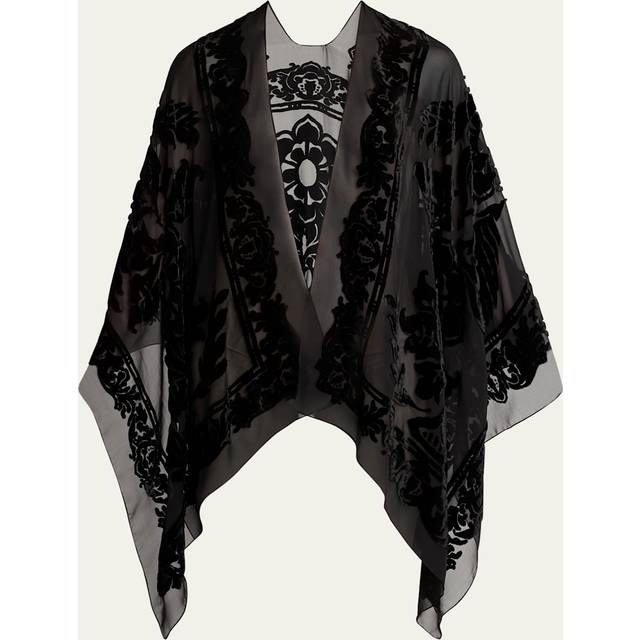 Floral Velvet Sheer Cape - BLACK