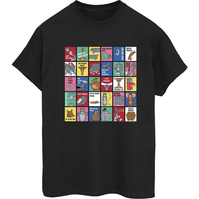 Grid Squares Cotton Boyfriend T-Shirt - Black