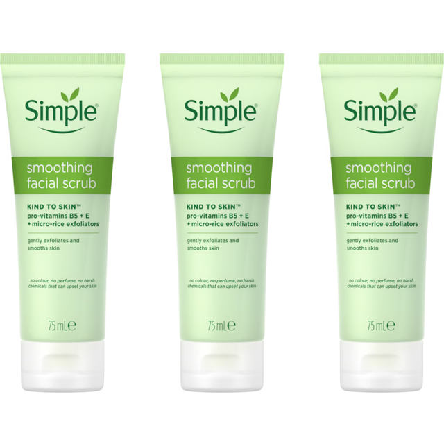 3 x 75ml Simple Kind To Skin Smoothing Facial Scrub