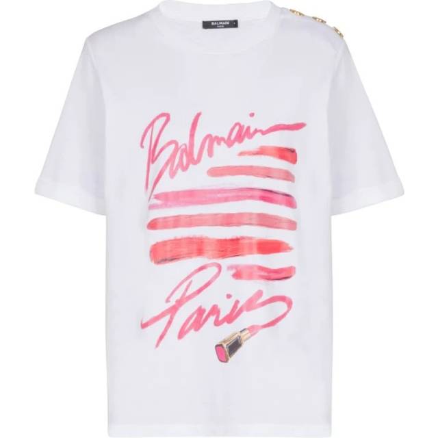 3-Button Balmain Lipstick Print T-Shirt - OWPKBEIGE - X-Small