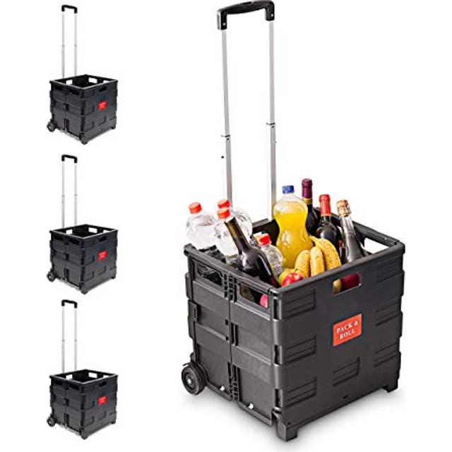 Shopping Trolley, Set of 4, 35kg, Adjustable Handle & Wheels, hwd: 100 x 42 x 37 cm, Aluminium, Plastic, Black - Relaxdays