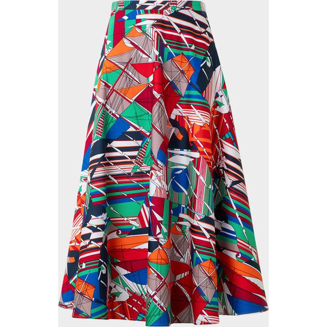Sea Clipper Print Flared Midi Skirt - MULTICOLOR - 12