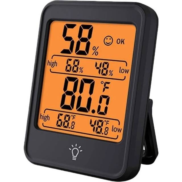 (Black) Digital Temperature Humidity Monitor Hygrometer with Backlight For Indoor
