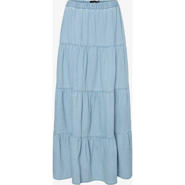 pieces - Maxikjol pcTula LW Maxi Denim Skirt - Blå